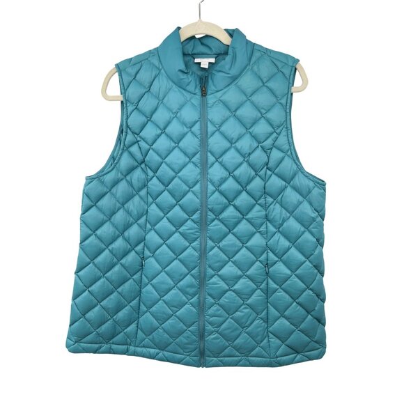 J Jill Jackets & Blazers - J Jill Down Puffer Vest Womens L Blue Quilted Zip Front Pockets Used